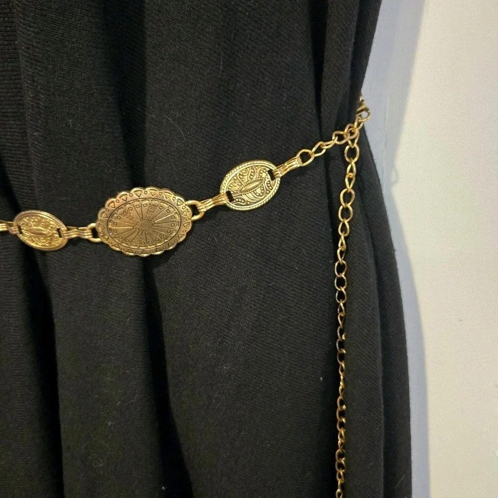 Antiqued Gold-tone Women's Concho Medallion Adjustable Chain Belt Fits 28